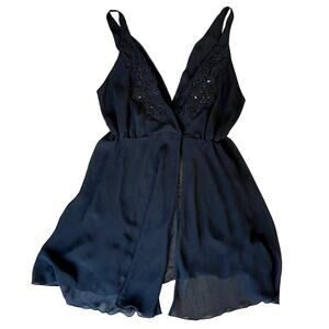 Vintage California Dynasty Black Babydoll Sheer Lingerie Slip Dress M
